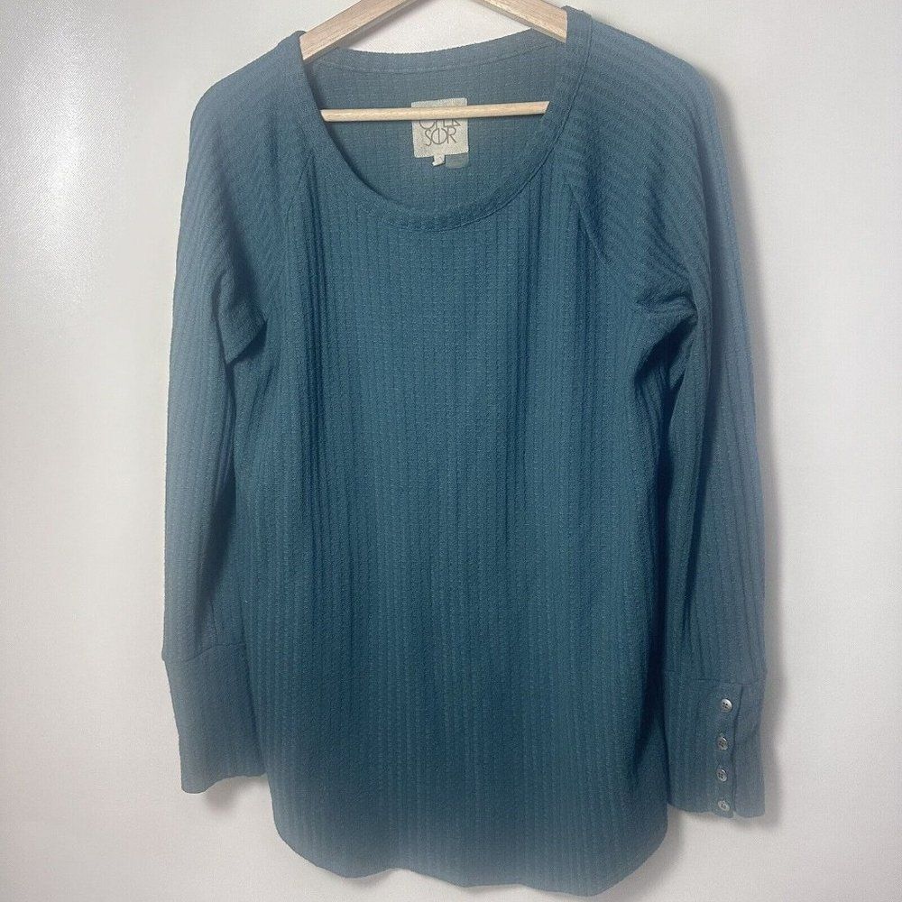 Chaser Top Womens Thermal Waffle Forest Green Knit Button Sleeves Layer Shirt Lg